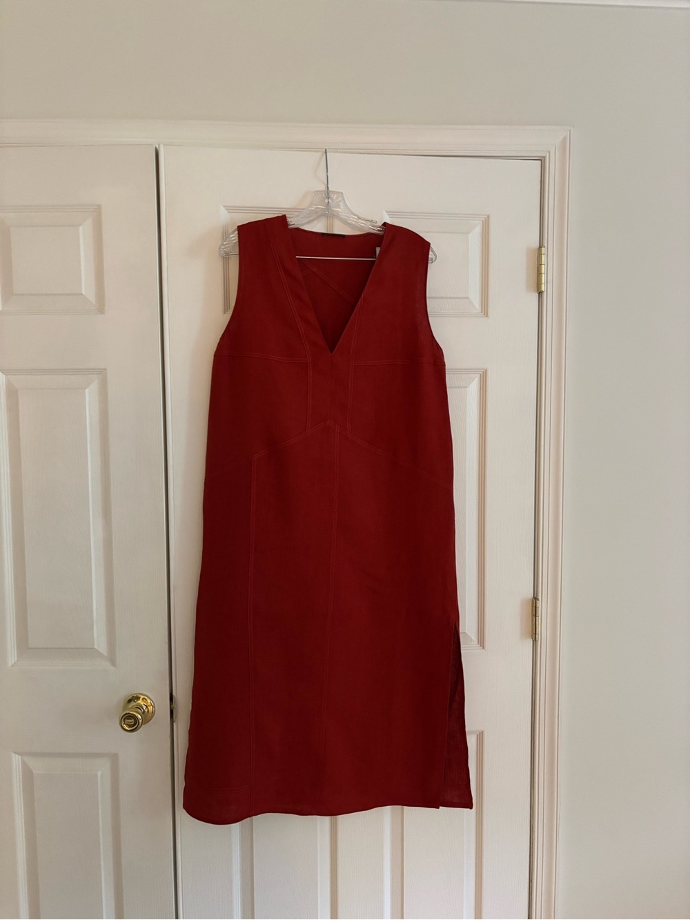 Massimo Dutti Sleeveless V-Neck Crimson Midi Dress